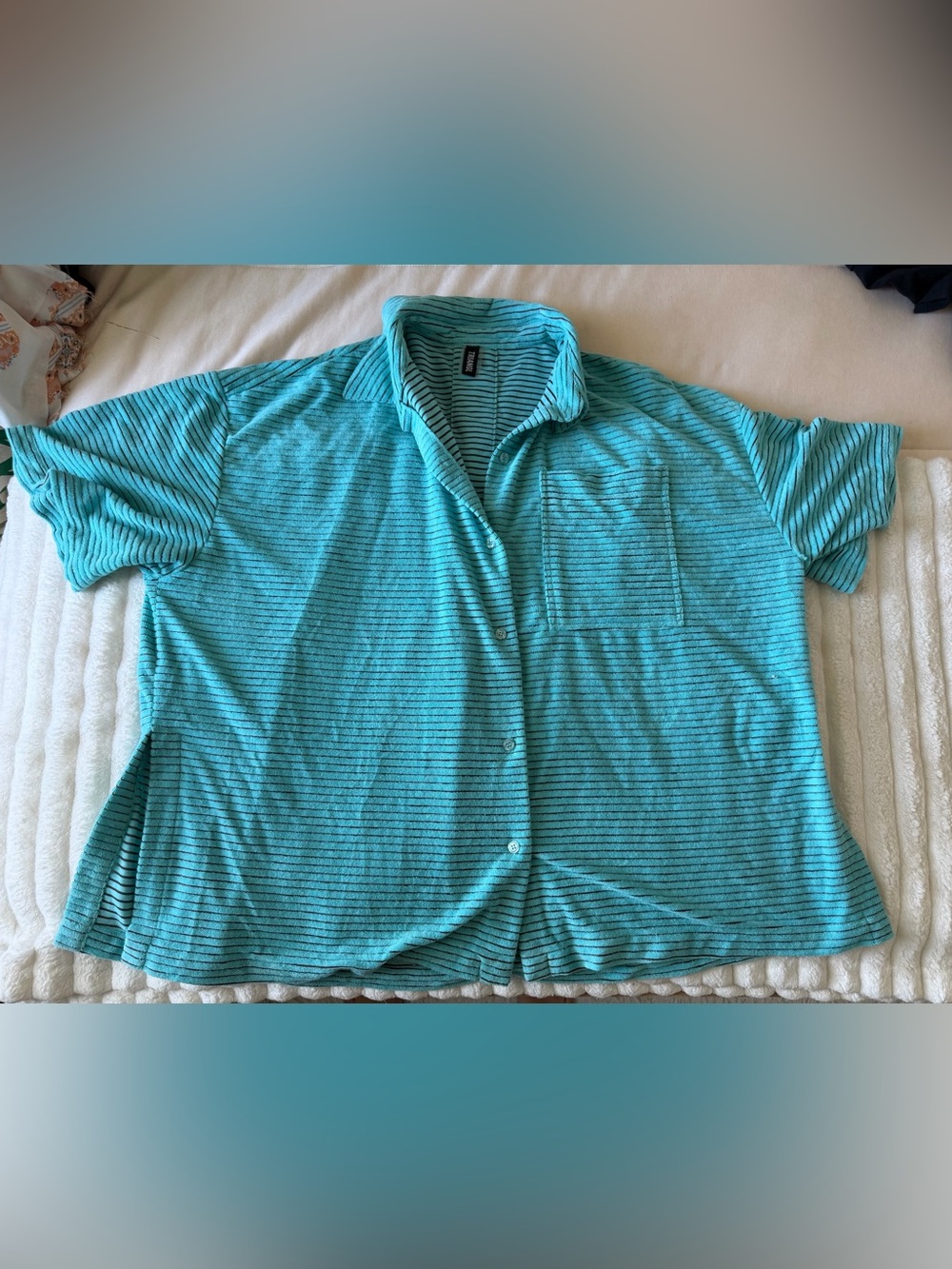 triangl swimwear Turquoise and Black Striped Swim Coverup top